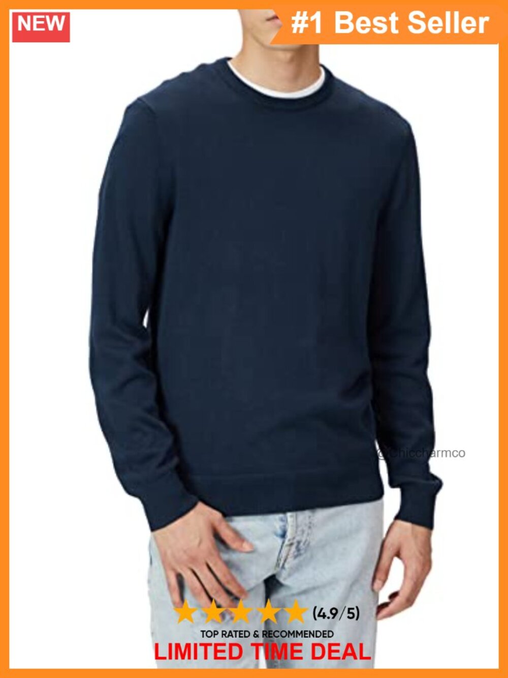 100% Cotton Cable Knit Crewneck Pullover Sweater Long Sleeve